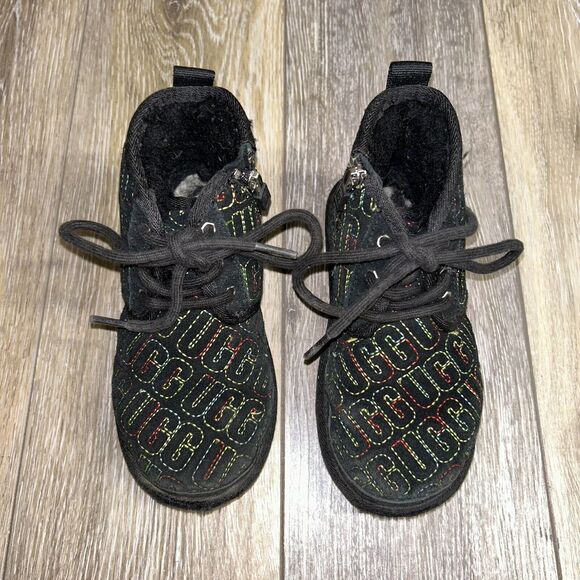 UGG Kids Youth Size 11 Neumel II Boots Shoes LV5 Black Colorful Stitch 1116170T - Picture 4 of 11
